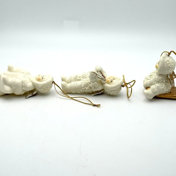 Set Of 3 Snow Baby Angel Ornaments Violinist Star Sled White Gold Christmas - Picture 10 of 11